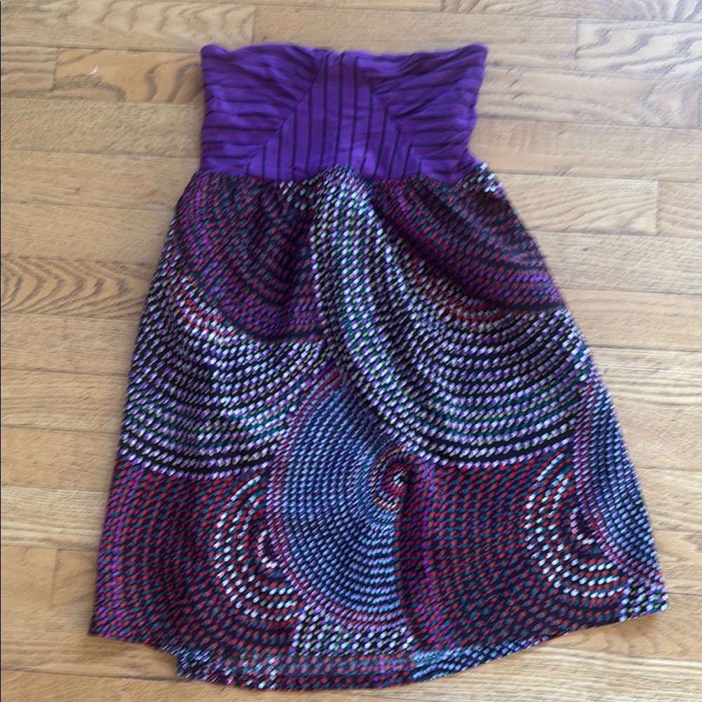 Roxy Purple and Blue Strapless Midi Dress Cocktail